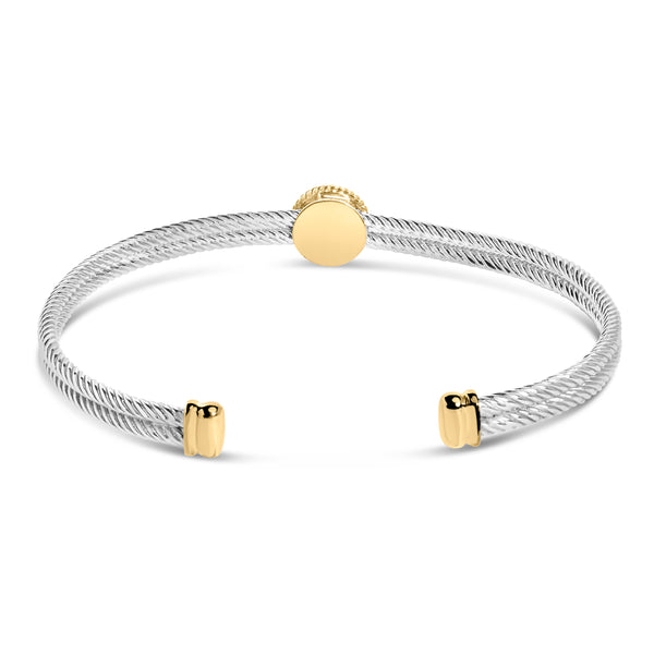 18K Yellow Gold Plated .925 Sterling Silver Diamond Accent  and Fleur Di Lis Medallion Bangle Bracelet (I-J Color, SI1-SI2 Clarity) - 7.25 Inches