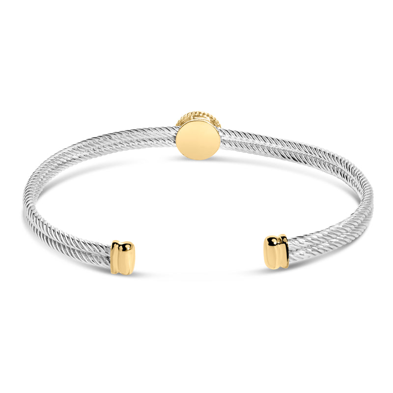 18K Yellow Gold Plated .925 Sterling Silver Diamond Accent  and Fleur Di Lis Medallion Bangle Bracelet (I-J Color, SI1-SI2 Clarity) - 7.25 Inches