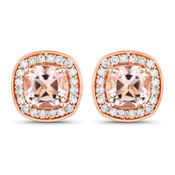 1.68 Carat Genuine Morganite and White Diamond 14K Rose Gold Earrings