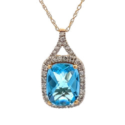 Blue Topaz Diamond Fashion Pendants 14KT Yellow Gold