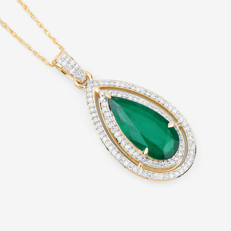 IGI Certified 2.17 Carat Genuine Zambian Emerald and White Diamond 14K Yellow Gold Pendant