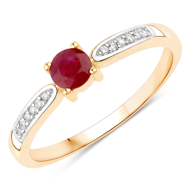 0.34 Carat Genuine Mozambique Ruby And White Diamond 10K Yellow Gold Ring