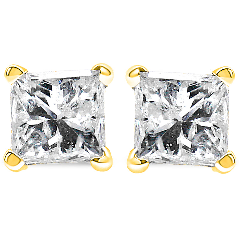 AGS Certified 1/4 Cttw Princess-Cut Square Diamond Solitaire Stud Earrings in 14K Yellow Gold (J-K Color, SI1-SI2 Clarity)