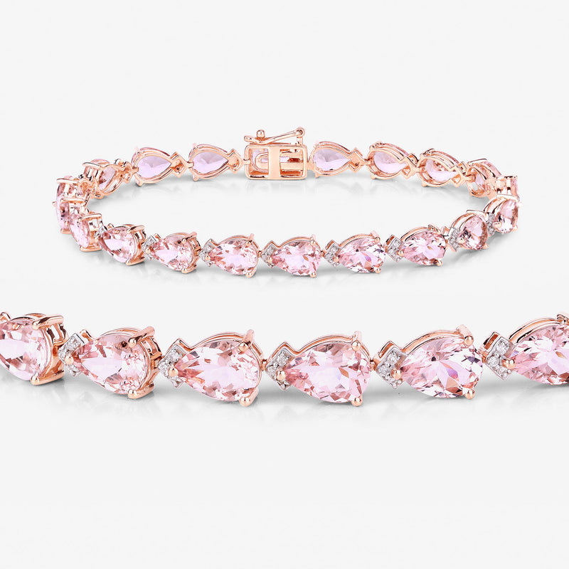 11.21 Carat Genuine Morganite and White Diamond 14K Rose Gold Bracelet