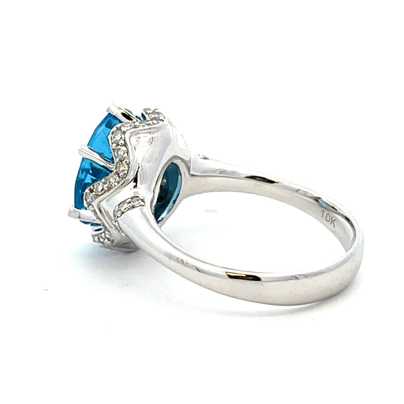 Natural .40ct Blue Topaz Diamond Ring 10KT White Gold