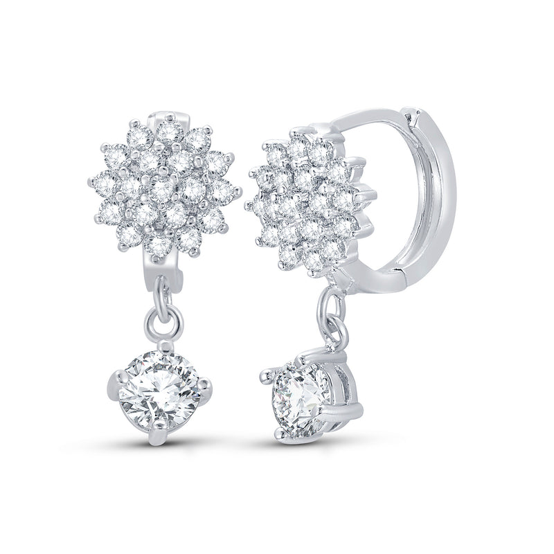 Cubic Zirconia Silvertone Clustered Floral Drop Earrings