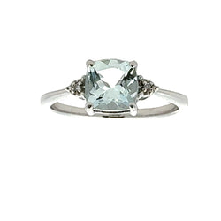 Genuine .80ct Aquamarine Diamond Ring 10KT White Gold