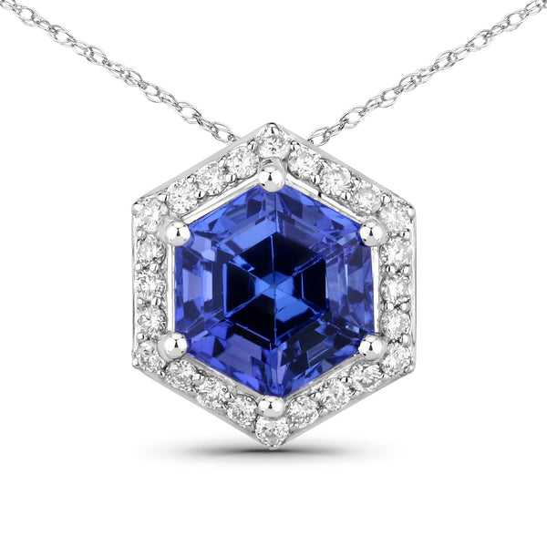 2.34 Carat Genuine Tanzanite and White Diamond 14K White Gold Pendant