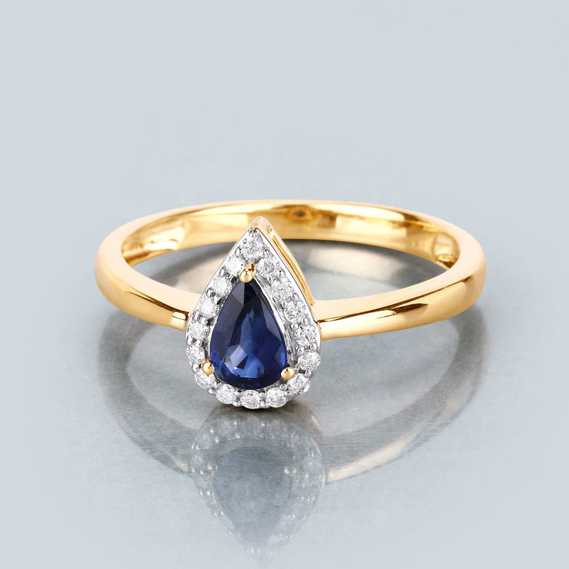 0.49 Carat Genuine Blue Sapphire and White Diamond 14K Yellow Gold Ring