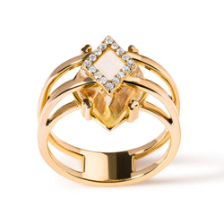 14K Yellow Gold 15x15 MM Marquise Cut Yellow Topaz and Diamond Accent Statement Cocktail Ring (G-H Color, SI1-SI2 Clarity)