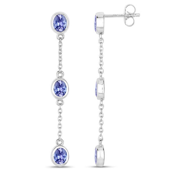 1.98 Carat Genuine Tanzanite .925 Sterling Silver Earrings