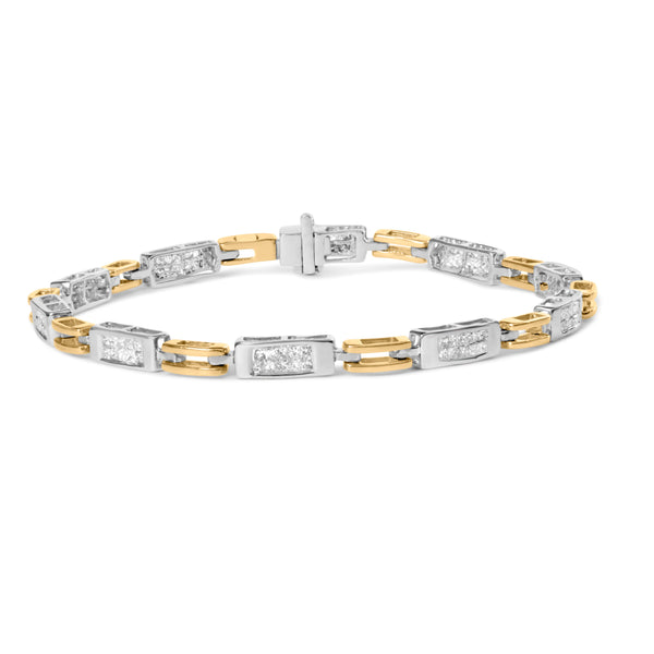 10K Two-Toned Gold 1.00 Cttw Invisible Set Princess Diamond Channel Link 7" Tennis Bracelet (H-I Color, SI1-SI2 Clarity)