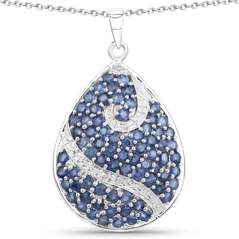 5.04 Carat Genuine Blue Sapphire .925 Sterling Silver Pendant