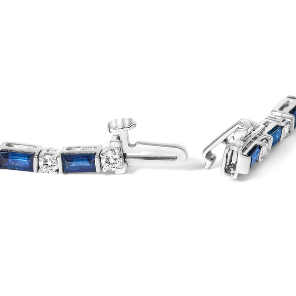 14K White Gold 1 1/10 Cttw Diamond and Blue Sapphire Alternating Link Tennis Bracelet (I-J Color, SI2-I1 Clarity) - 7" Inches