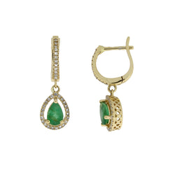 1.14ct Emerald Diamond Dangle Earrings 14KT Yellow Gold