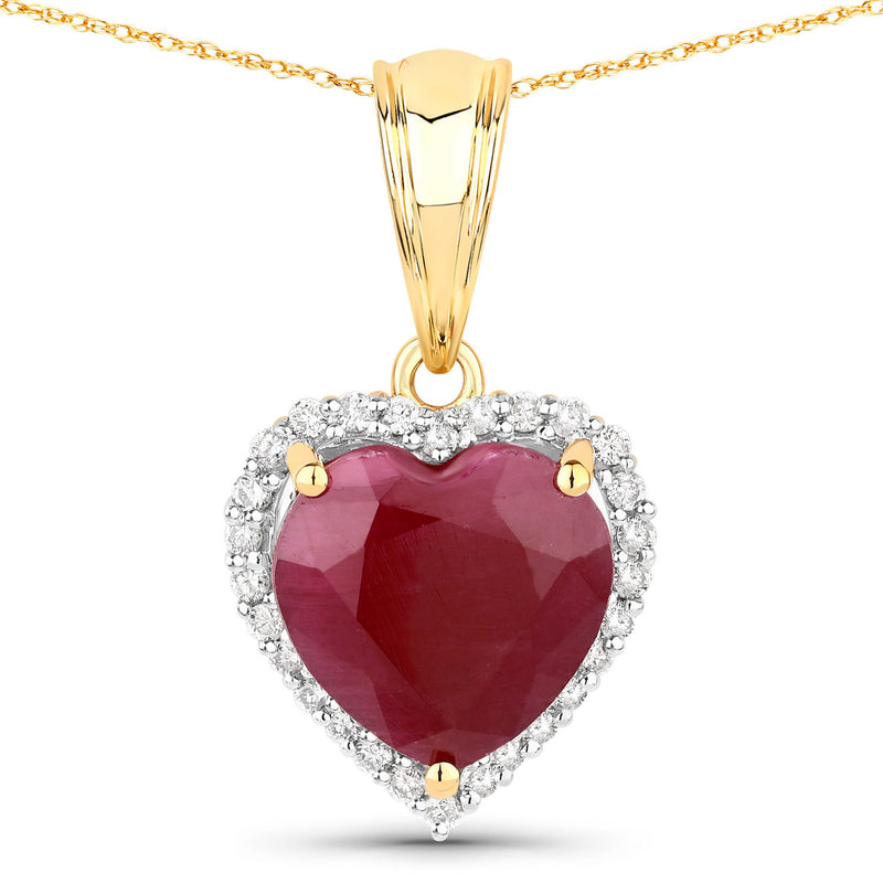 4.47 Carat Genuine Ruby and White Diamond 14K Yellow Gold Pendant