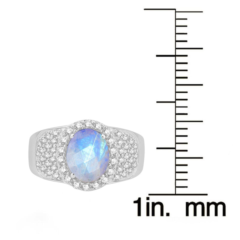 V3 Jewelry Moonstone & White Topaz Halo Ring
