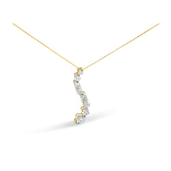 AGS Certified 14k Yellow Gold 3.0 Cttw Baguette and Brilliant Round-Cut Diamond Journey 18" Pendant Necklace (G-H Color, I1-I2 Clarity)