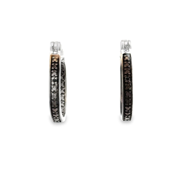 .01ct Black Diamond Hoop Earrings Sterling Silver