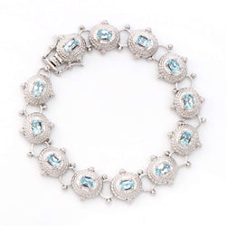 6.55 ctw Blue Topaz Antique Style Rhodium Plated Designer Bracelet 8 in