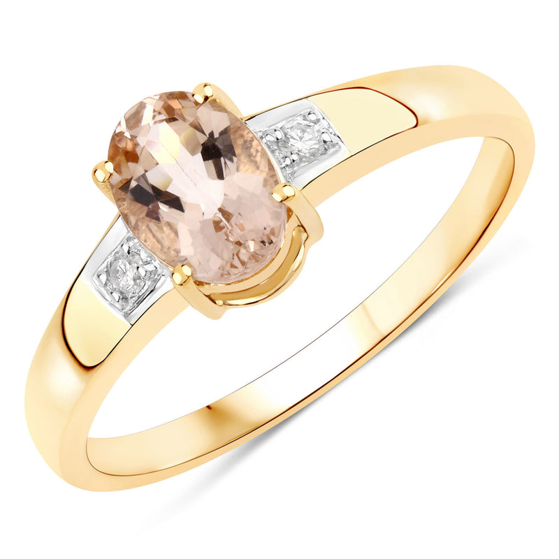 0.73 Carat Genuine Morganite and White Diamond 14K Yellow Gold Ring