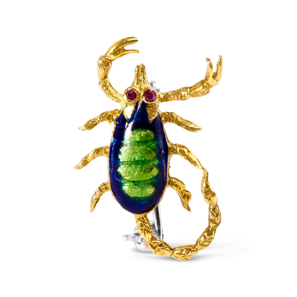 18K Yellow Gold and Pink Sapphire Enamel Scorpion Brooch Pin