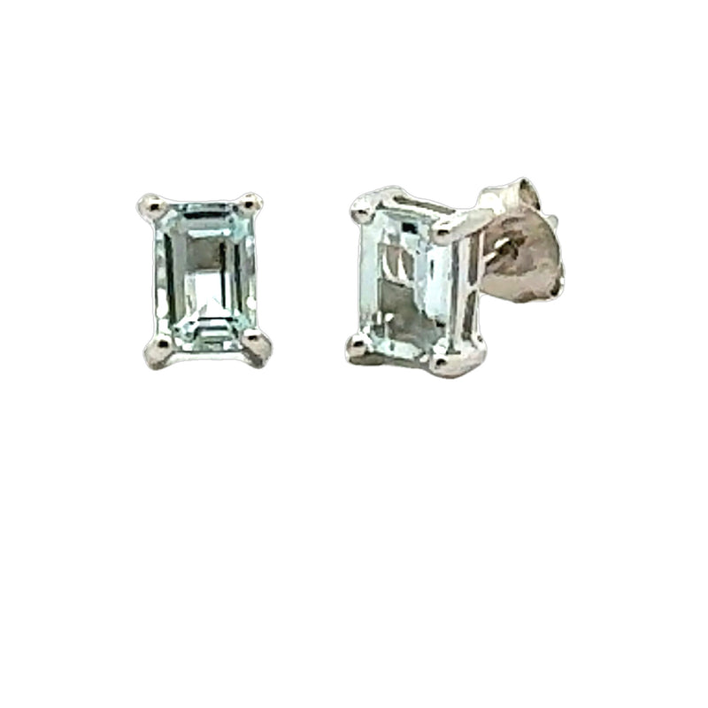 Genuine .96ct Aquamarine Stud Earrings 10KT White Gold