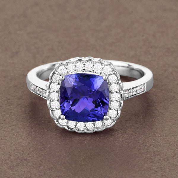 2.47 Carat Genuine Tanzanite and White Diamond 14K White Gold Ring