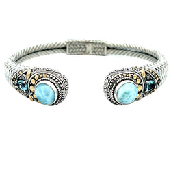 Genuine Larimar Cuff Bracelet Sterling Silver 18KT Gold