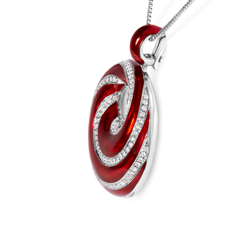 .925 Sterling Silver Red Enamel and 1/2 Diamond Endless Swirl Medallion 18" Pendant Necklace (F-G Color, VS1-VS2 Clarity)