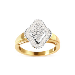 10K Yellow Gold 1/2 Cttw Round And Baguette-cut Diamond Rhombus Head and Halo Ring (I-J Color, I1-I2 Clarity) - Ring Size 7