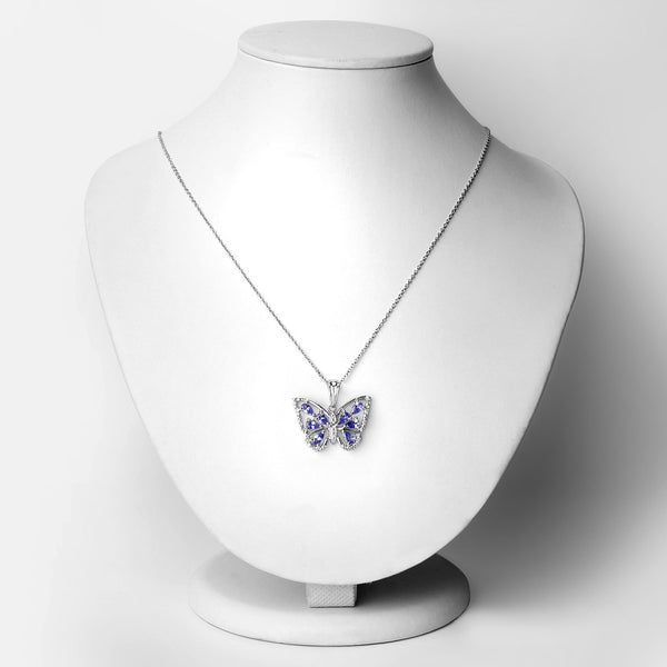 1.75 Carat Genuine Tanzanite and White Zircon .925 Sterling Silver Pendant