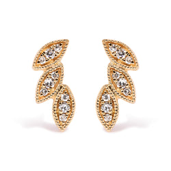 10K Yellow Gold 1/10 Cttw Diamond Triple Leaf Stud Earring (H-I Color, I1-I2 Clarity)