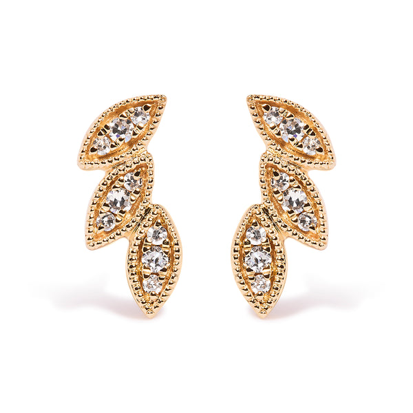 10K Yellow Gold 1/10 Cttw Diamond Triple Leaf Stud Earring (H-I Color, I1-I2 Clarity)