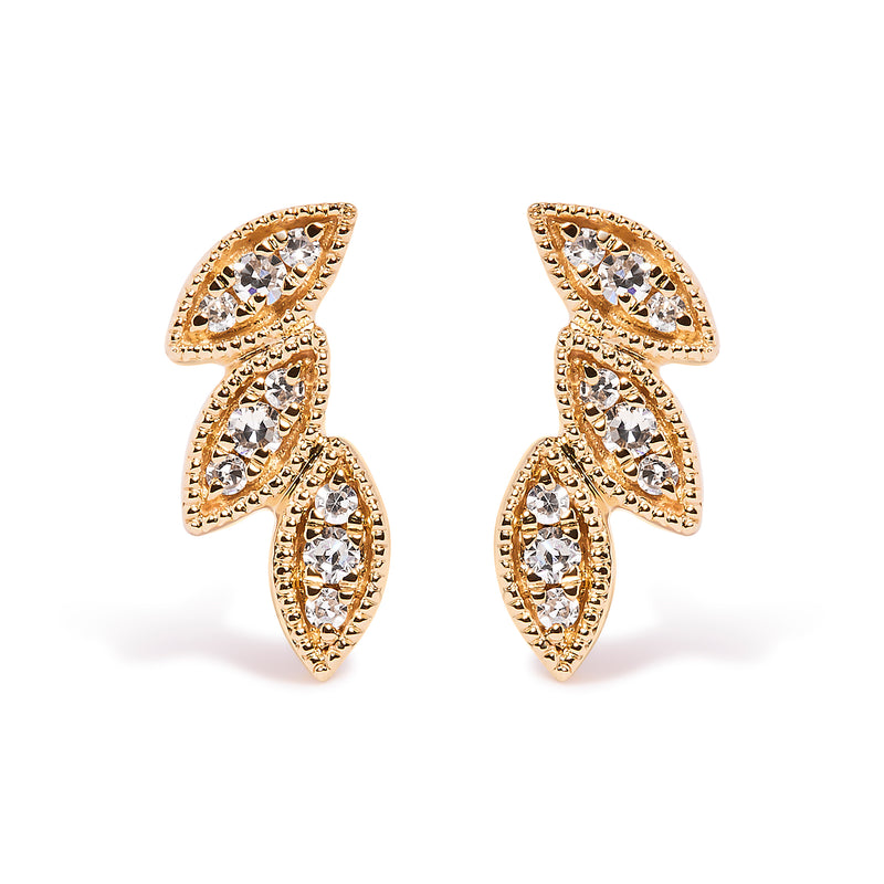 10K Yellow Gold 1/10 Cttw Diamond Triple Leaf Stud Earring (H-I Color, I1-I2 Clarity)