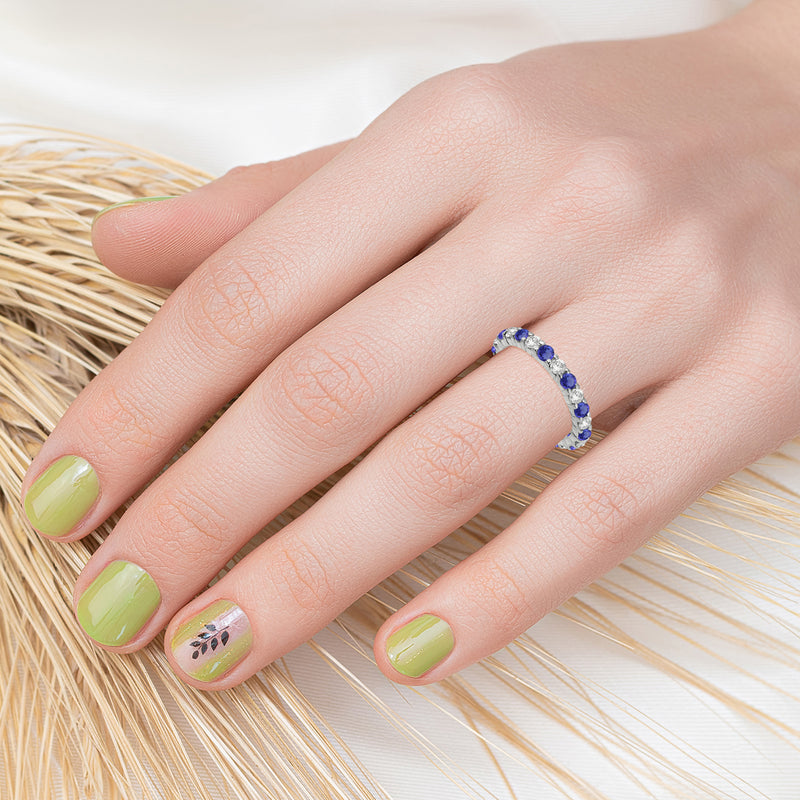 V3 Jewelry Blue Natural Tanzanite & White Topaz Eternity Band Ring
