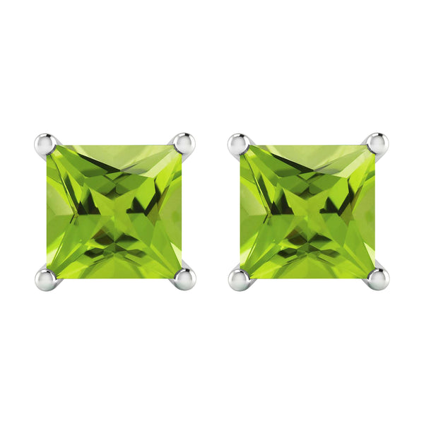 V3 Jewelry 2.20CT Natural Peridot Sterling Silver Women's Square Stud Earrings