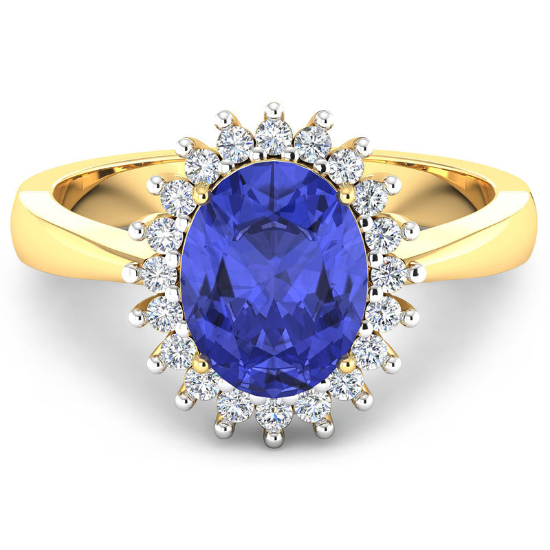 1.34 Carat Genuine Tanzanite and White Diamond 14K Yellow Gold Ring