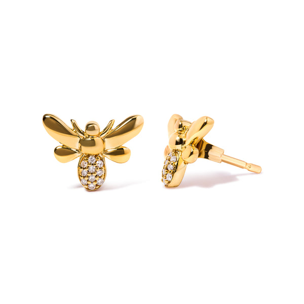 10K Yellow Gold Diamond Accented Bumble Bee Stud Earring (H-I Color, I1-I2 Clarity)