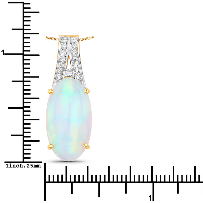 7.57 Carat Genuine Ethiopian Opal and White Diamond 14K Yellow Gold Pendant