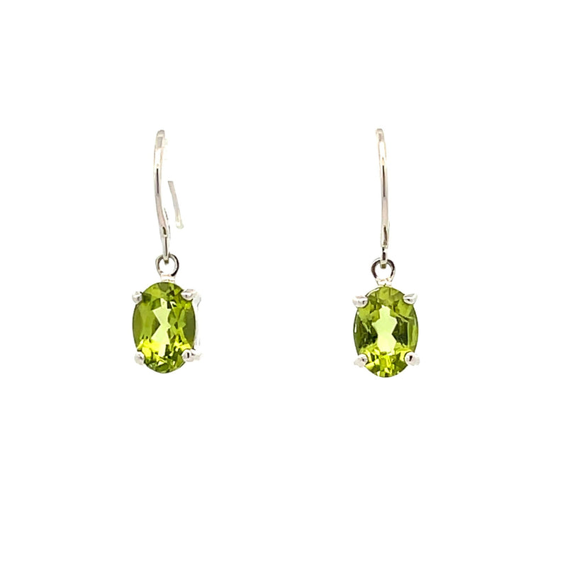 Genuine 1.36ct Peridot Dangle Earrings 10KT White Gold