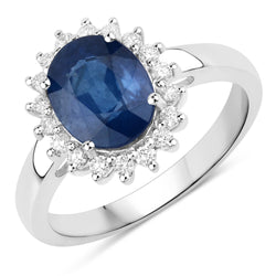 2.51 Carat Genuine Blue Sapphire and White Diamond 14K White Gold Ring