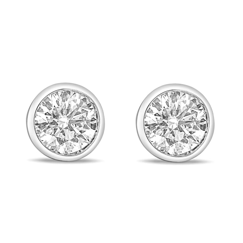 14K White Gold 1.0 Cttw Lab Grown Diamond Screw-Back Classic Bezel Solitaire Stud Earrings (G-H Color, VS2-SI1 Clarity)