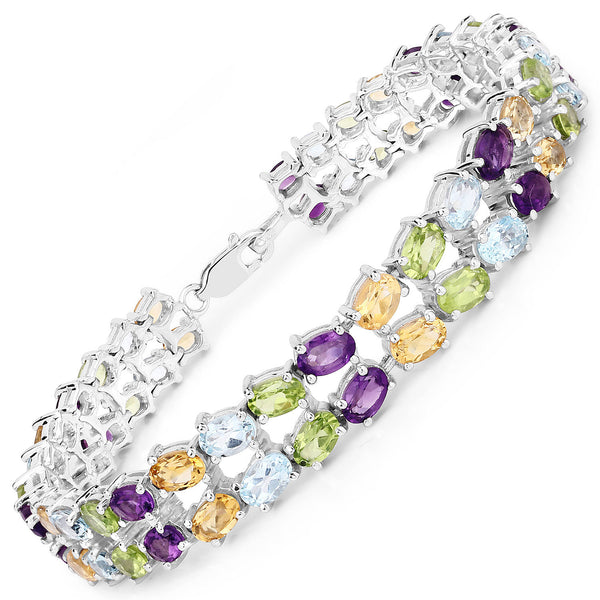 18.60 Carat Genuine Multi Stones .925 Sterling Silver Bracelet