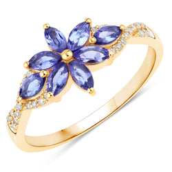 0.72 Carat Genuine Tanzanite And White Diamond 10K Yellow Gold Ring