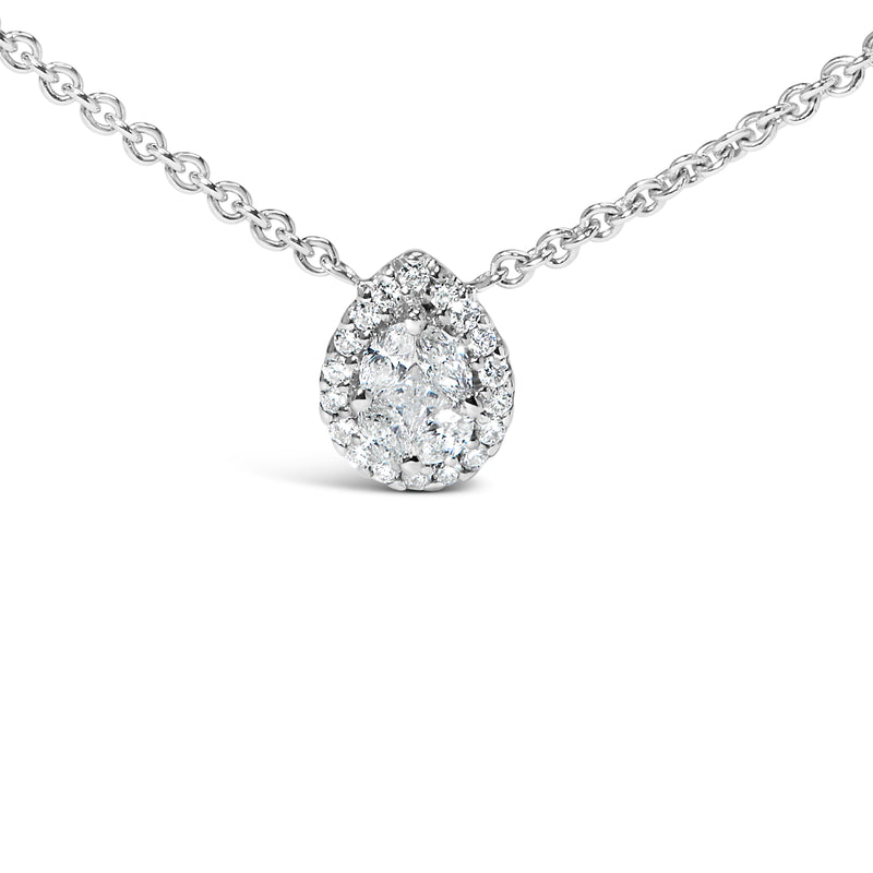 14K White Gold 3/8 Cttw Natural Diamond Composite Pear Shaped Bezel Station 17" Pendant Necklace (G-H Color, SI2-I1 Clarity)