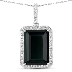 33.29 Carat Genuine Blue Tourmaline and White Diamond 14K White Gold Pendant