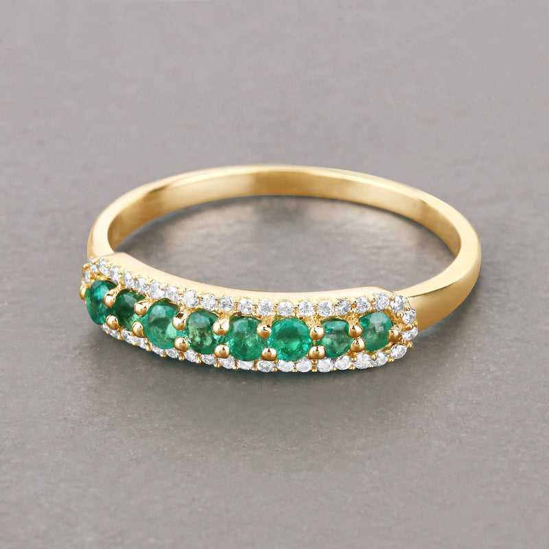 0.35 Carat Genuine Zambian Emerald and White Diamond 14K Yellow Gold Ring