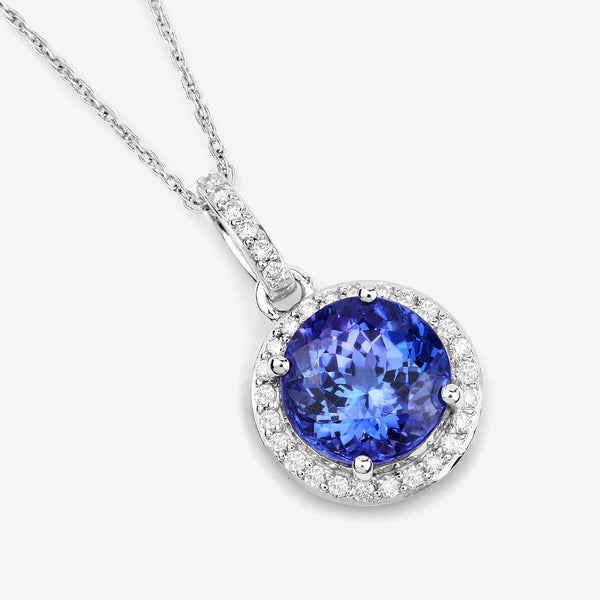 2.52 Carat Genuine Tanzanite and White Diamond 14K White Gold Pendant