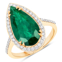 IGI Certified 5.07 Carat Genuine Zambian Emerald and White Diamond 14K Yellow Gold Ring